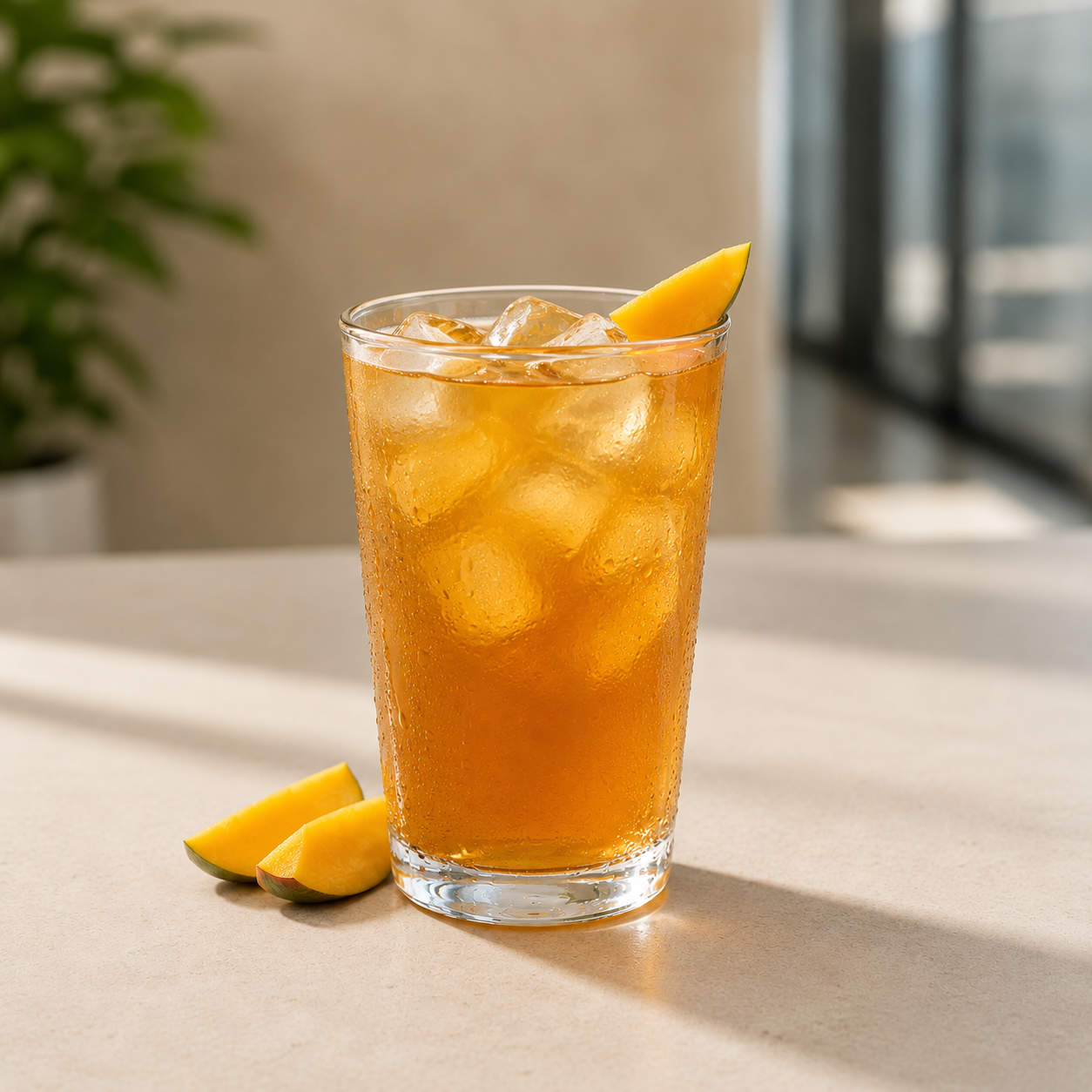 Iced mango herbal tea for premium office beverage service
